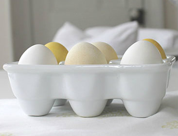 yellow hand-dyed eggs in porcelain holder on handmade block print fabric.jpg